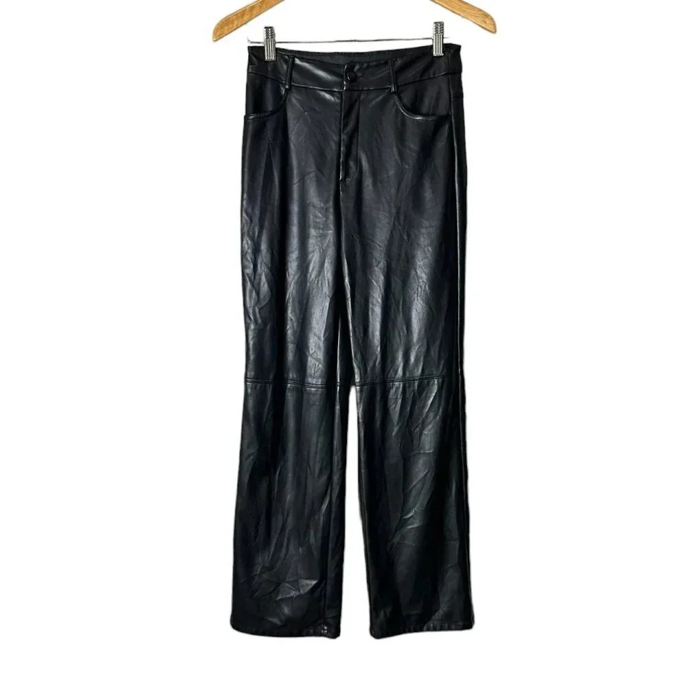 SHEIN Faux Leather Stretch Straight Leg Pants Trousers - Petite Small